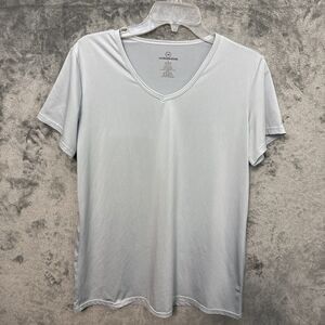 Real Essentials Men's Lg Gray/blue  V-Neck Short Sleeve T-Shirt 90% Polyester